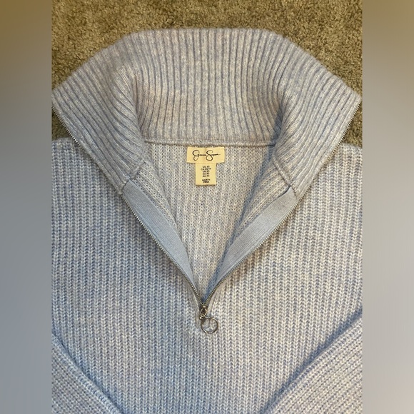 Jessica Simpson | Baby Blue Ribbed Knit Half Zip Sweater - Picture 7 of 11